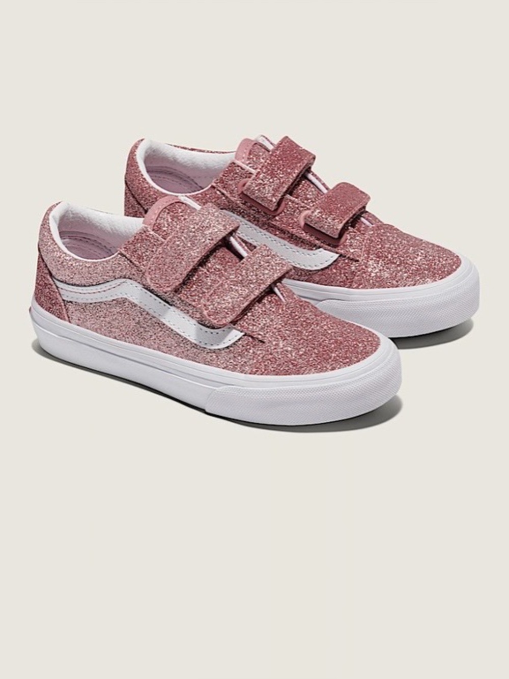 🆕 BNIB Vans Kids' Glitter Old Skool V Hook-and-Loop Sneakers in Pink